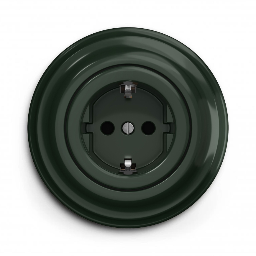 Kliklap - Enchufe retro para el hogar con marco SCHUKO 230V/16A, verde