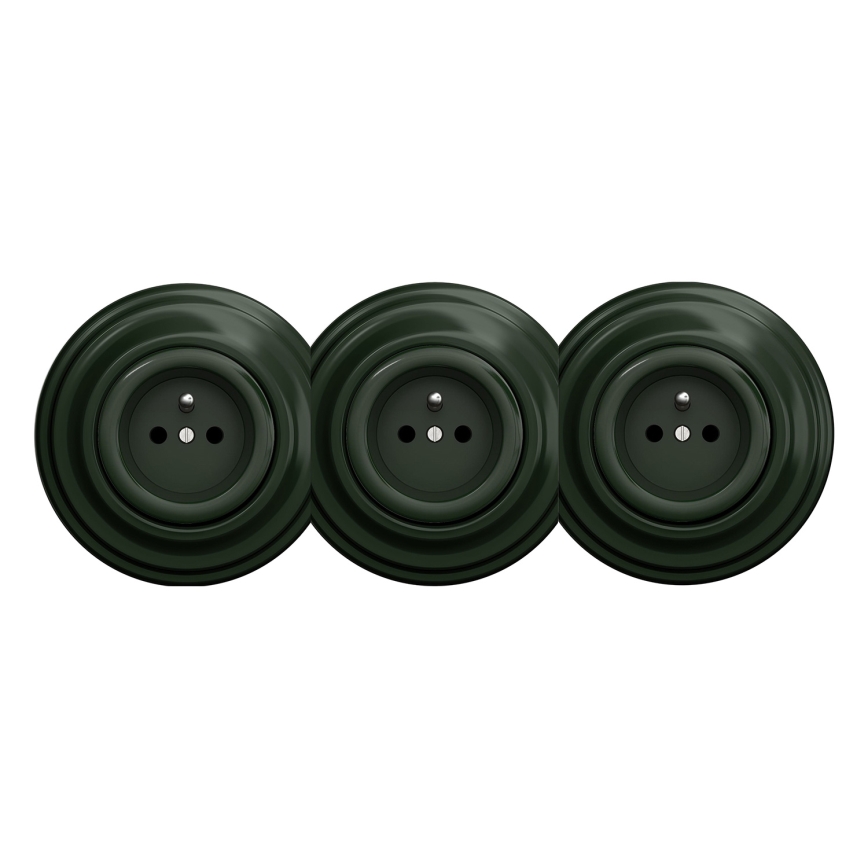 Kliklap - Enchufe triple de estilo retro para uso doméstico con marco, 230 V, verde