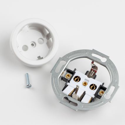 Kliklap - Enchufe triple doméstico de estilo retro con marco SCHUKO 230V, blanco nieve