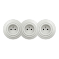 Kliklap - Enchufe triple retro de pared con marco, 230 V, cerámica blanca