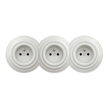 Kliklap - Enchufe triple retro de pared con marco, 230 V, cerámica blanca