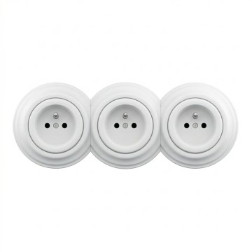 Kliklap - Enchufe triple retro para hogar con marco, 230V, blanco nieve