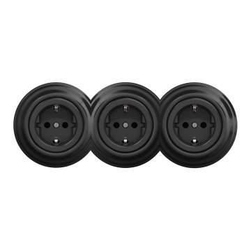Kliklap - Enchufe triple retro para hogar con marco SCHUKO 230 V, negro