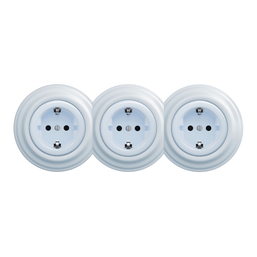 Kliklap - Enchufe triple retro para hogar con marco SCHUKO 230V, azul