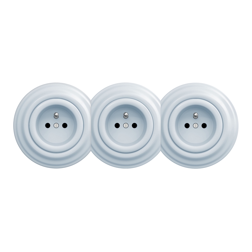 Kliklap - Enchufe triple retro para pared con marco, 230 V, azul