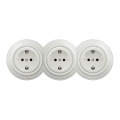 Kliklap - Enchufe triple retro para uso doméstico con marco SCHUKO 230V, cerámico blanco