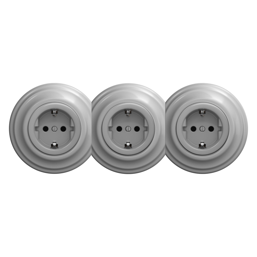 Kliklap - Enchufe triple retro para uso doméstico con marco SCHUKO 230V gris