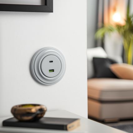 Kliklap - Enchufe USB retro A+C con marco gris