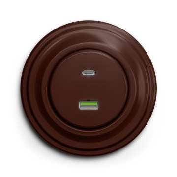 Kliklap - Enchufe USB retro A+C con marco marrón