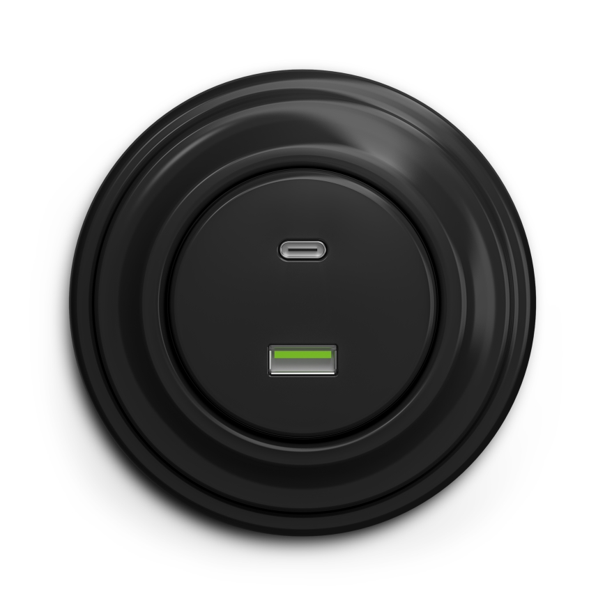 Kliklap - Enchufe USB retro A+C con marco negro