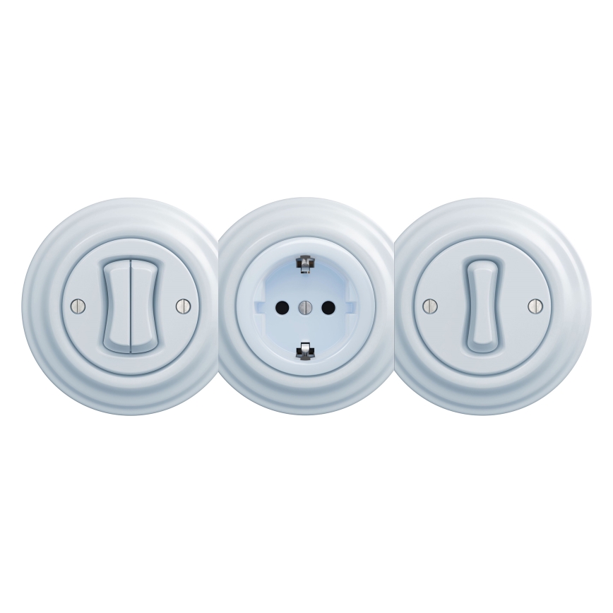 Kliklap - Enchufe vintage para el hogar sin marco SCHUKO 230V/16A azul
