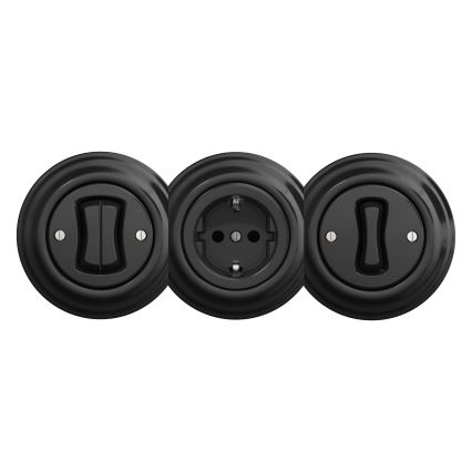 Kliklap - Enchufe vintage para el hogar sin marco SCHUKO 230V/16A negro