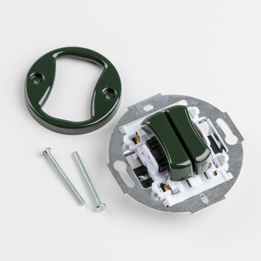 Kliklap - Interruptor de escalera doble estilo retro con marco n.º 6+6, verde