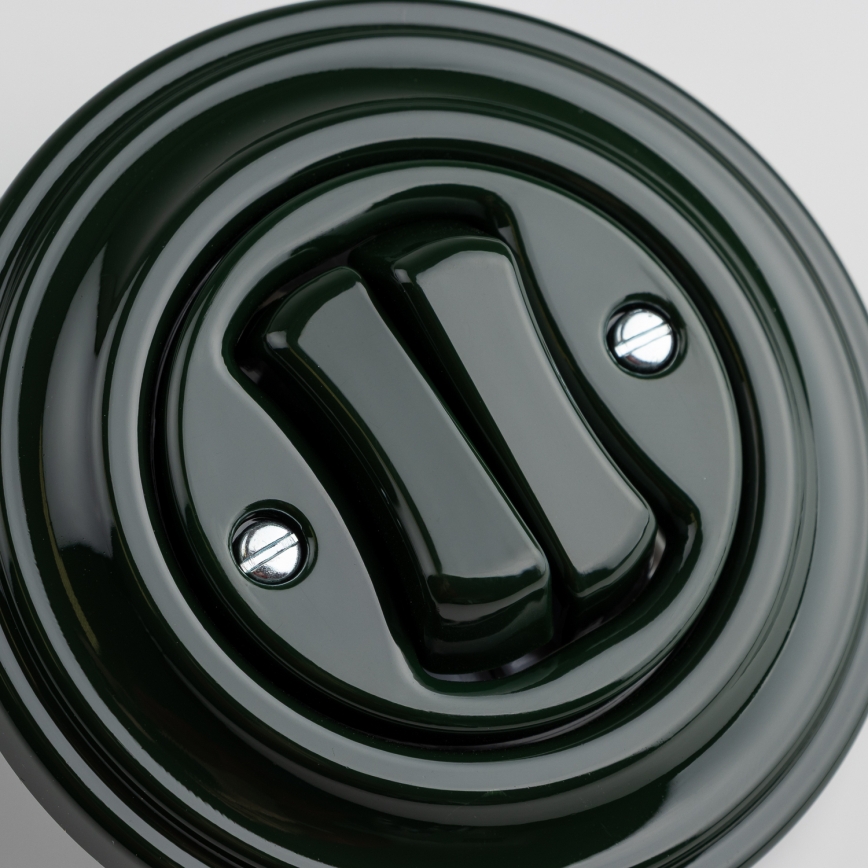 Kliklap - Interruptor de escalera doble estilo retro con marco n.º 6+6, verde