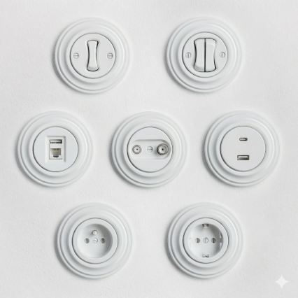 Kliklap - Interruptor de escalera retro con marco n.º 6, blanco nieve