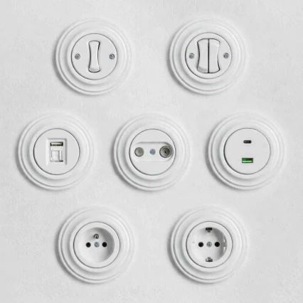 Kliklap - Interruptor doble retro de escalera con marco n.º 6+6, blanco nieve