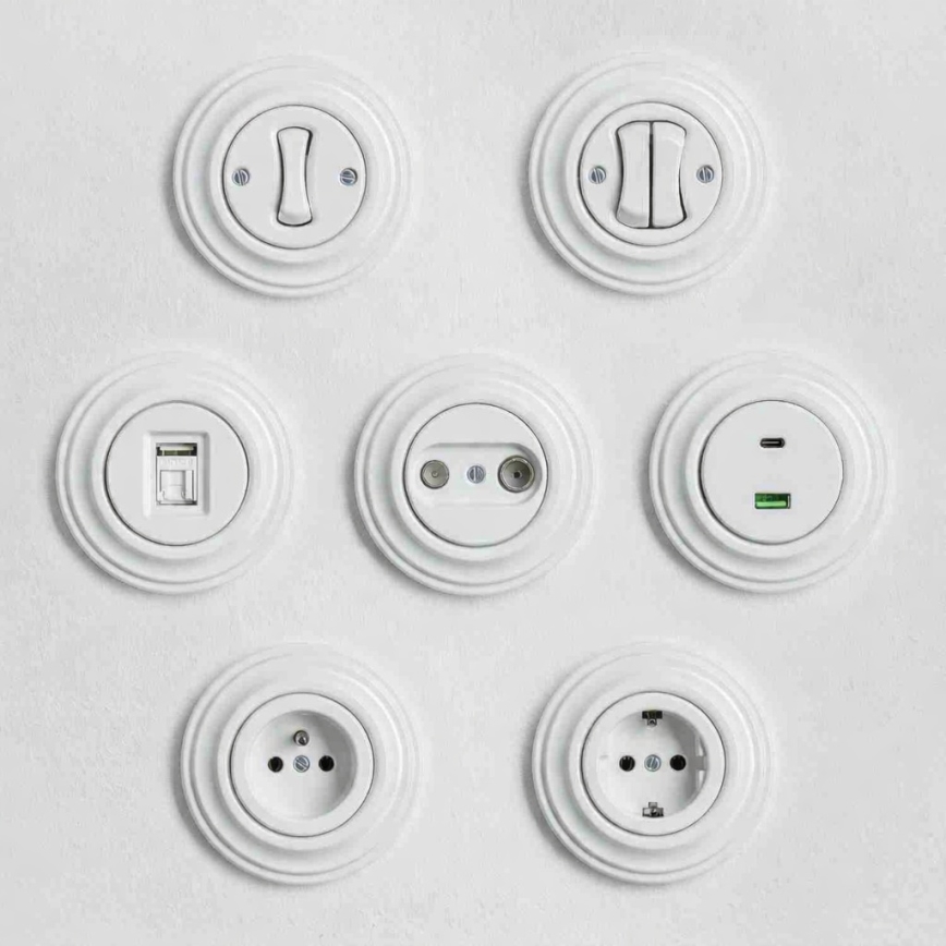 Kliklap - Interruptor doble retro de escalera con marco n.º 6+6, blanco nieve