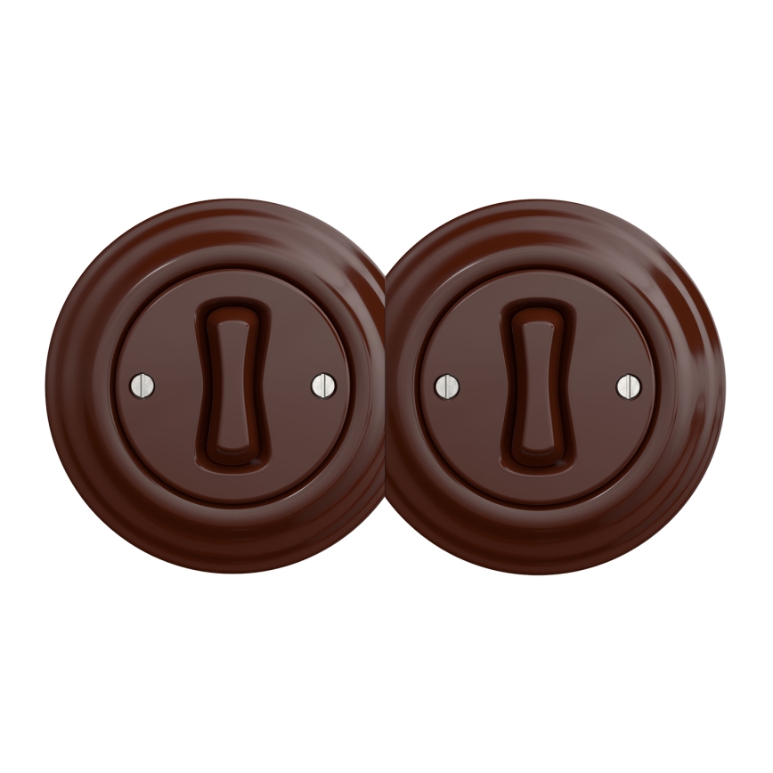 Kliklap - Interruptor unipolar doble de estilo retro con marco n.º 1, marrón