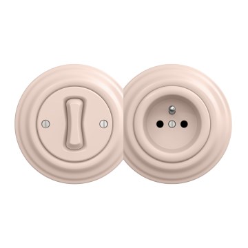 Kliklap - Interruptor unipolar retro n.º 1 y enchufe 230V con marco, color rosa empolvado