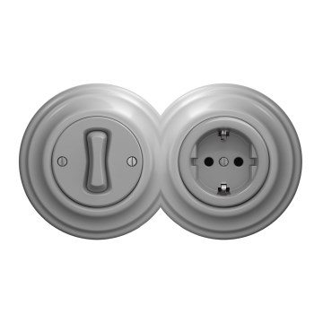 Kliklap - Interruptor unipolar retro n.º 1 y enchufe SCHUKO 230 V con marco gris