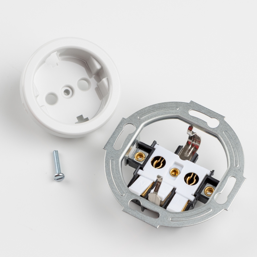 Kliklap - Interruptor unipolar retro n.º 1 y enchufe SCHUKO 230 V con marco color blanco nieve