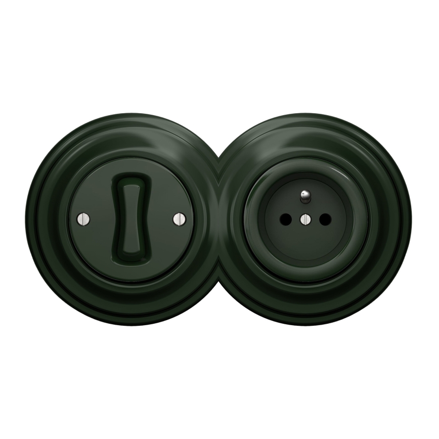 Kliklap - Interruptor unipolar retro n.º 1 y toma de corriente 230 V con marco verde