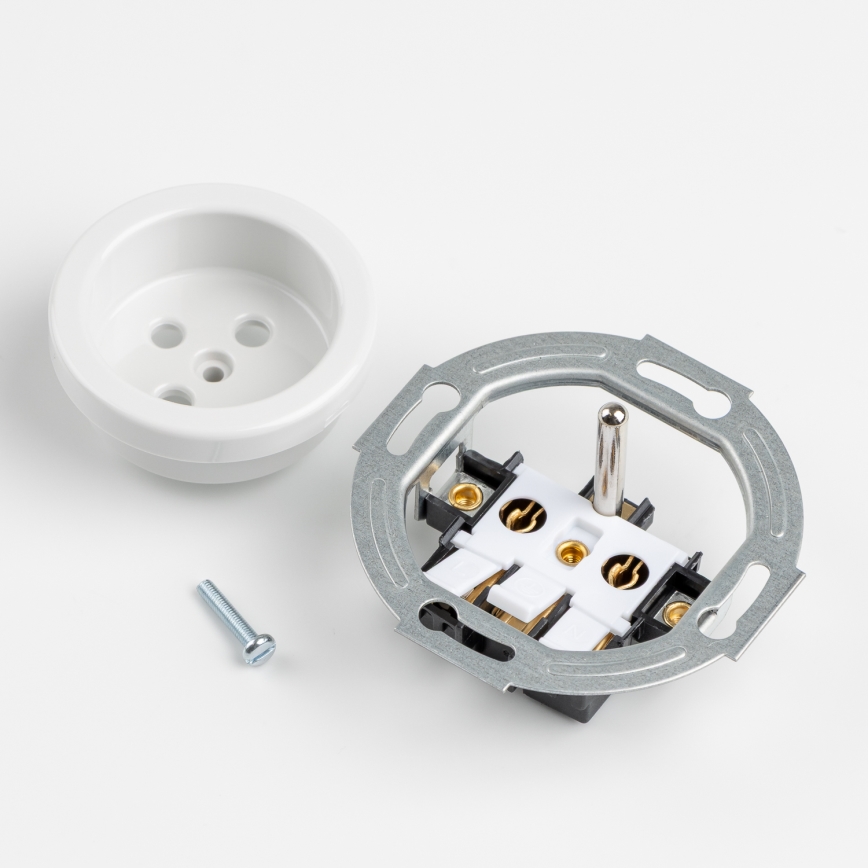 Kliklap - Interruptor unipolar retro n.º 1 y toma de corriente de 230 V con marco en blanco nieve