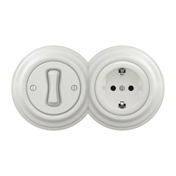 Kliklap - Interruptor unipolar retro nº 1 y enchufe SCHUKO 230 V con marco, blanco
