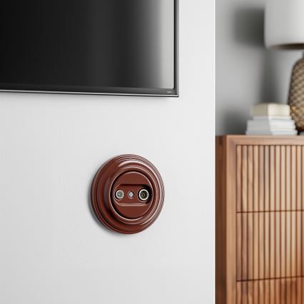 Kliklap - Roseta final para TV+R retro con embellecedor, marrón