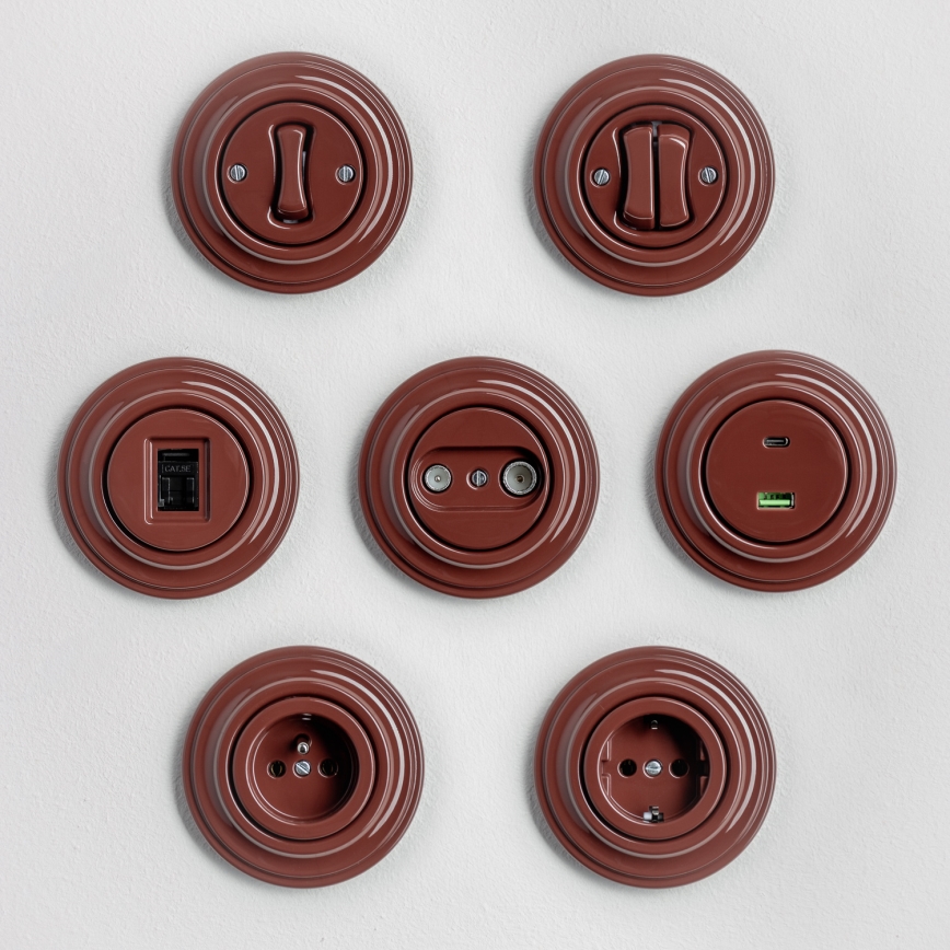 Kliklap - Roseta final para TV+R retro con embellecedor, marrón