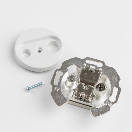 Kliklap - Toma de antena retro TV+Radio (pasante) con marco blanco nieve