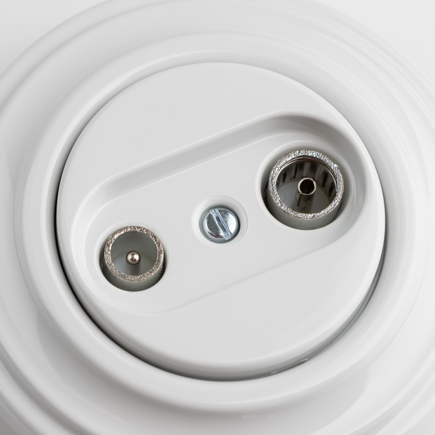 Kliklap - Toma de antena retro TV+Radio (pasante) con marco blanco nieve