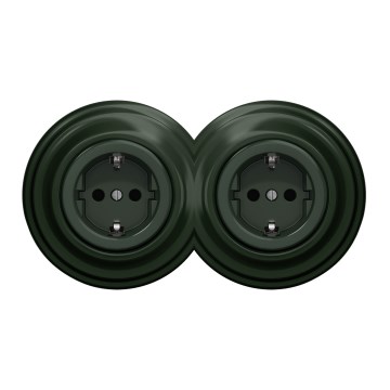 Kliklap - Toma de corriente doble de estilo retro para el hogar con marco SCHUKO 230V, verde