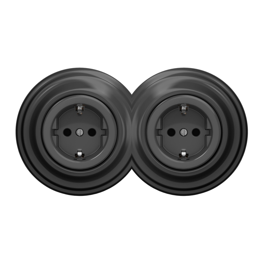 Kliklap - Toma de corriente doble de estilo retro para hogar con marco SCHUKO 230 V, antracita
