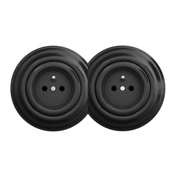 Kliklap - Toma de corriente doble retro para uso doméstico con marco n.º 1, negro