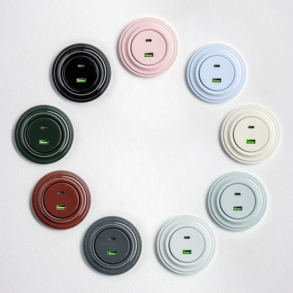 Kliklap - Toma de corriente USB retro A+C con marco blanco nieve