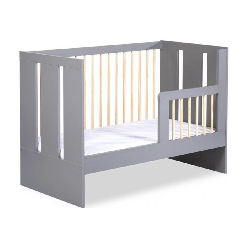 KLUPŚ - Cuna para bebé con barrera PAULINE 120x60 cm pino/gris