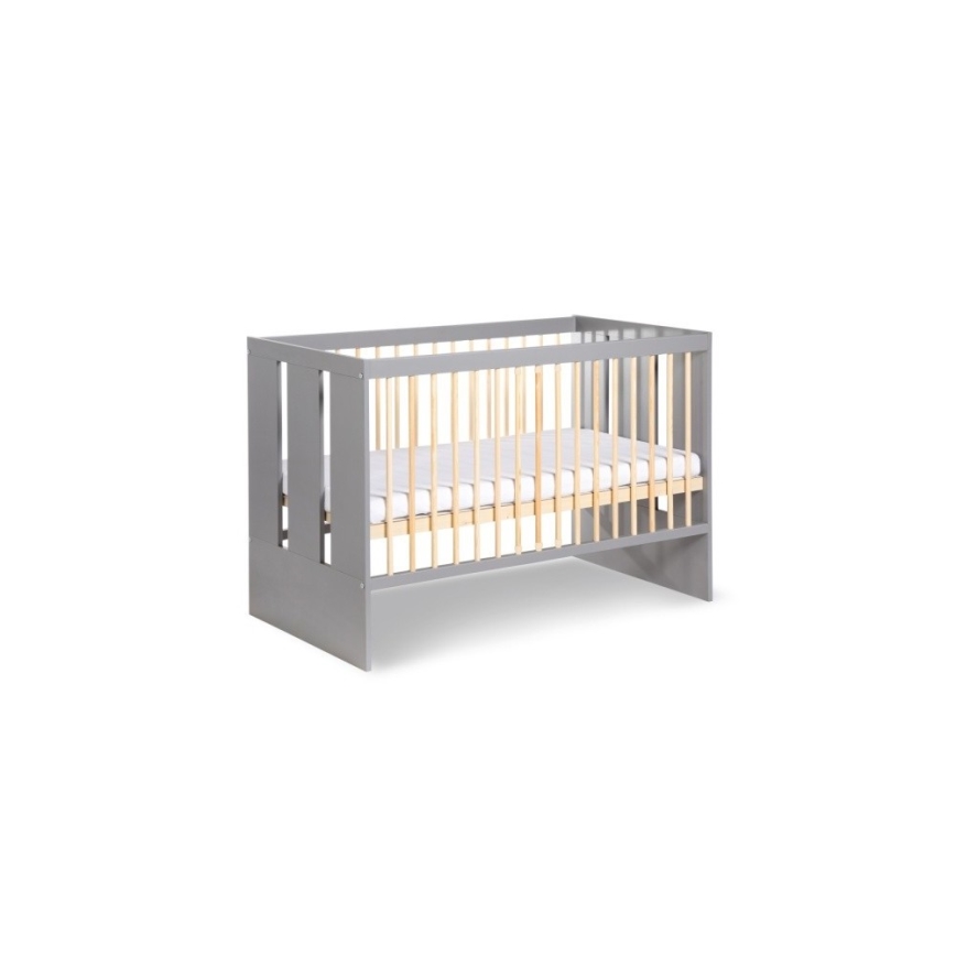 KLUPŚ - Cuna para bebé con barrera PAULINE 120x60 cm pino/gris