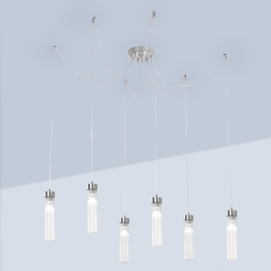 Kolarz 6009.30650 - Lámpara colgante RAGGIO 6xE14/25W/230V araña plata