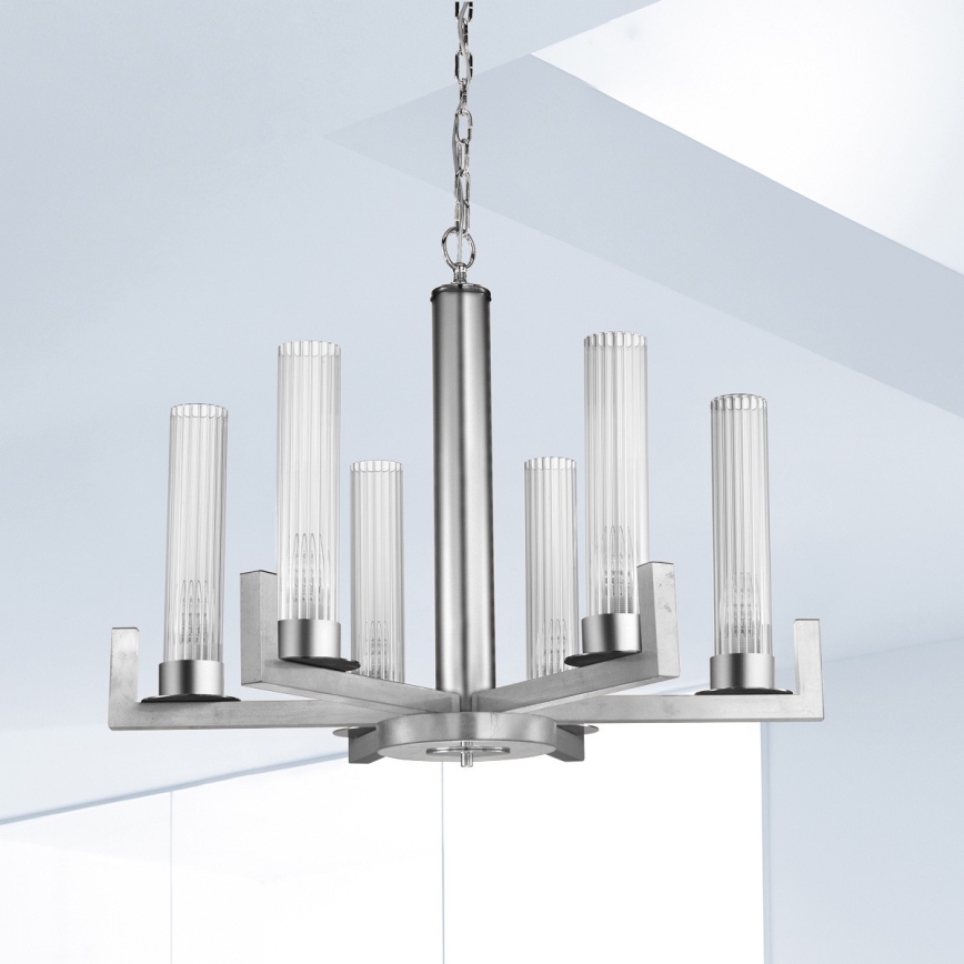 Kolarz 6009.80650 - Lámpara colgante con cadena RAGGIO 6xE14/25W/230V plateado