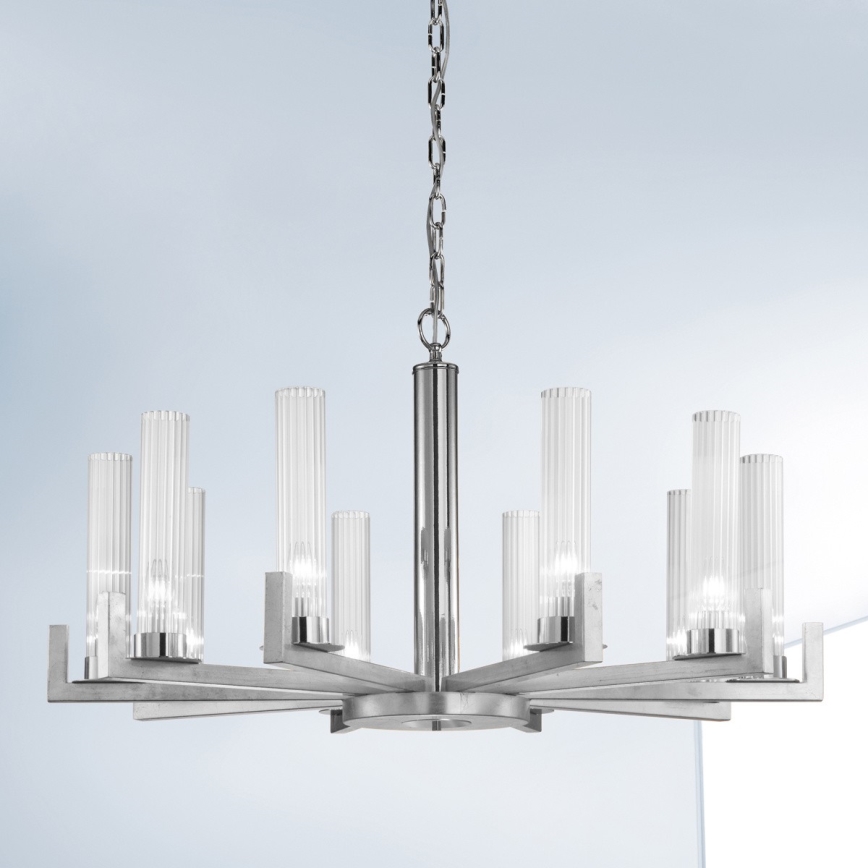 Kolarz 6009.81050 - Lámpara de araña con cadena RAGGIO 10xE14/25W/230V plateado