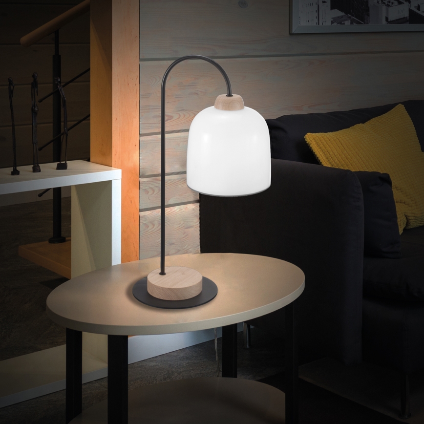 Kolarz A1352.71.Gr - Lámpara de mesa NONNA 1xE27/60W/230V roble/blanco/gris