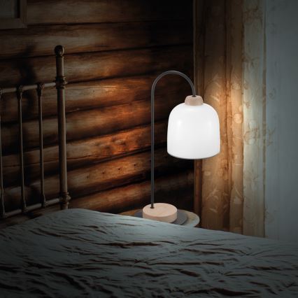 Kolarz A1352.71.Gr - Lámpara de mesa NONNA 1xE27/60W/230V roble/blanco/gris