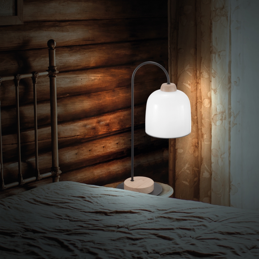 Kolarz A1352.71.Gr - Lámpara de mesa NONNA 1xE27/60W/230V roble/blanco/gris