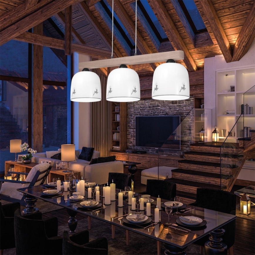 Kolarz A1352.83.Gr.100 - Lámpara colgante NONNA 3xE27/60W/230V ciervo roble/blanco/gris