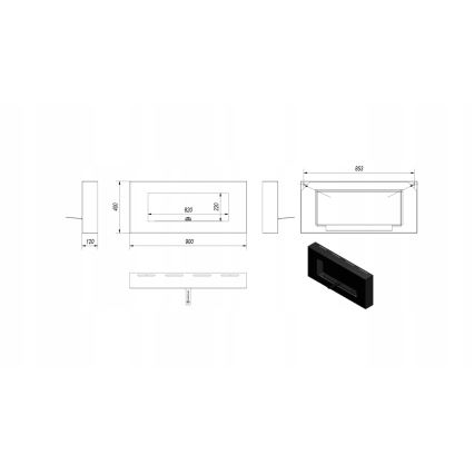 Kratki - Chimenea BIO de pared DELTA/FLAT 40x90 cm 1,5kW negro