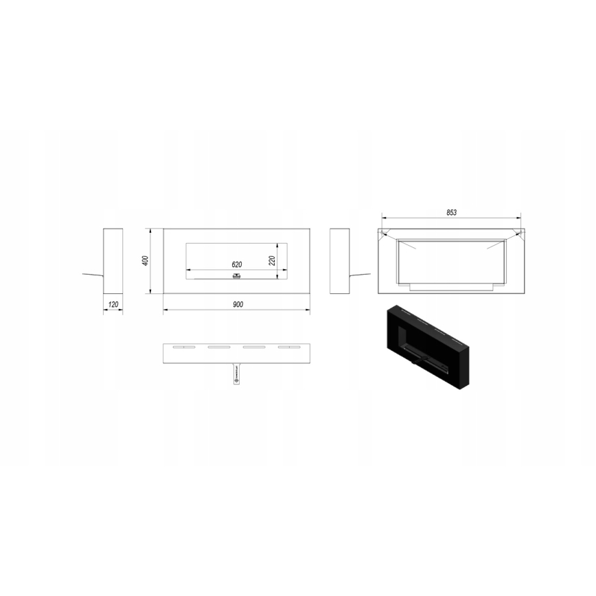 Kratki - Chimenea BIO de pared DELTA/FLAT 40x90 cm 1,5kW negro