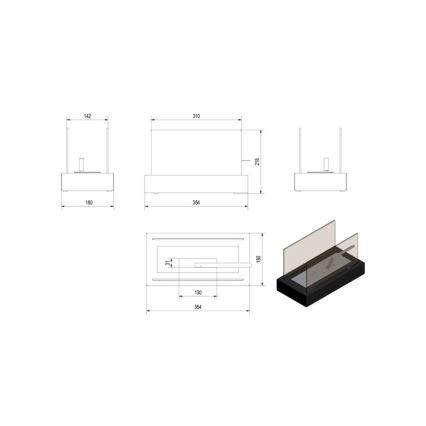 Kratki - Chimenea BIO 21,8x35,4 cm 1kW negro