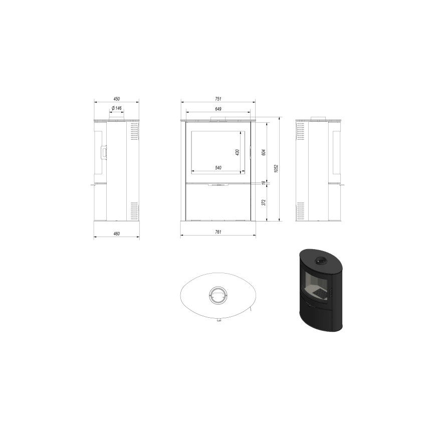 Kratki - Chimenea de acero 10kW 150mm