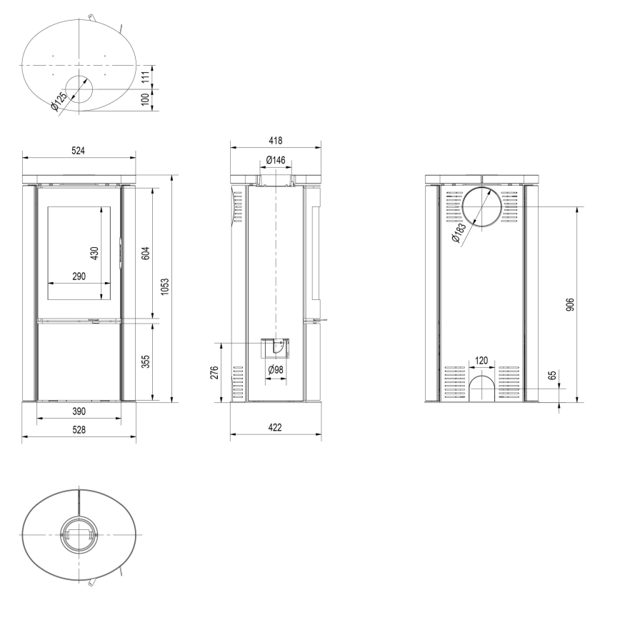 Kratki - Chimenea de acero 8kW 150mm